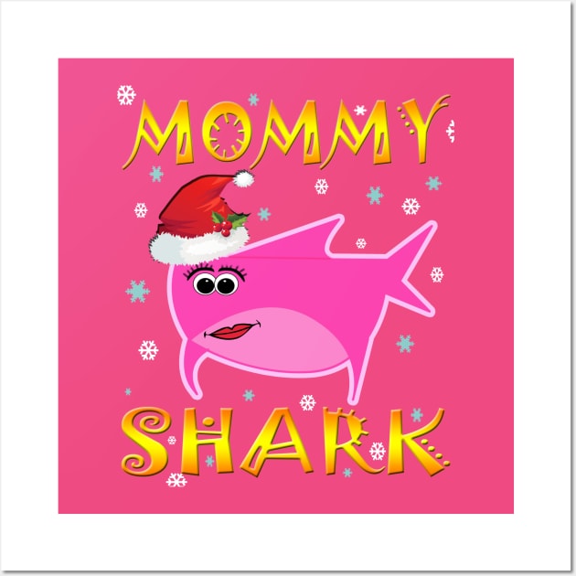 Christmas Mommy Shark Funny  Design Gift Idea Wall Art by werdanepo